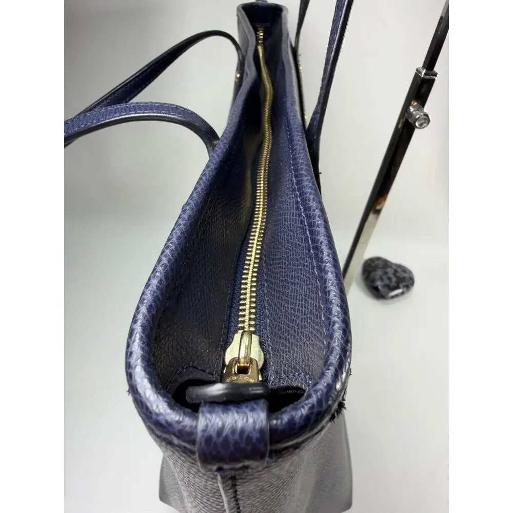 Coach Gallery Tote Bag Navy Blue Crossgrain Leather Gold Hardware F79608